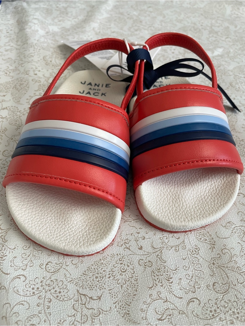 Janie and Jack Red Summer Sandals Striped Baby Sz 6 Colorful Beach Vacation NEW